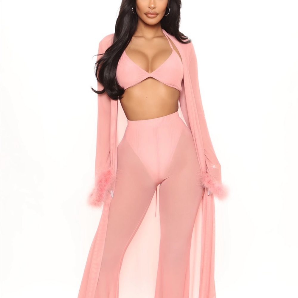 Pink fuzzy feather set lingerie costume